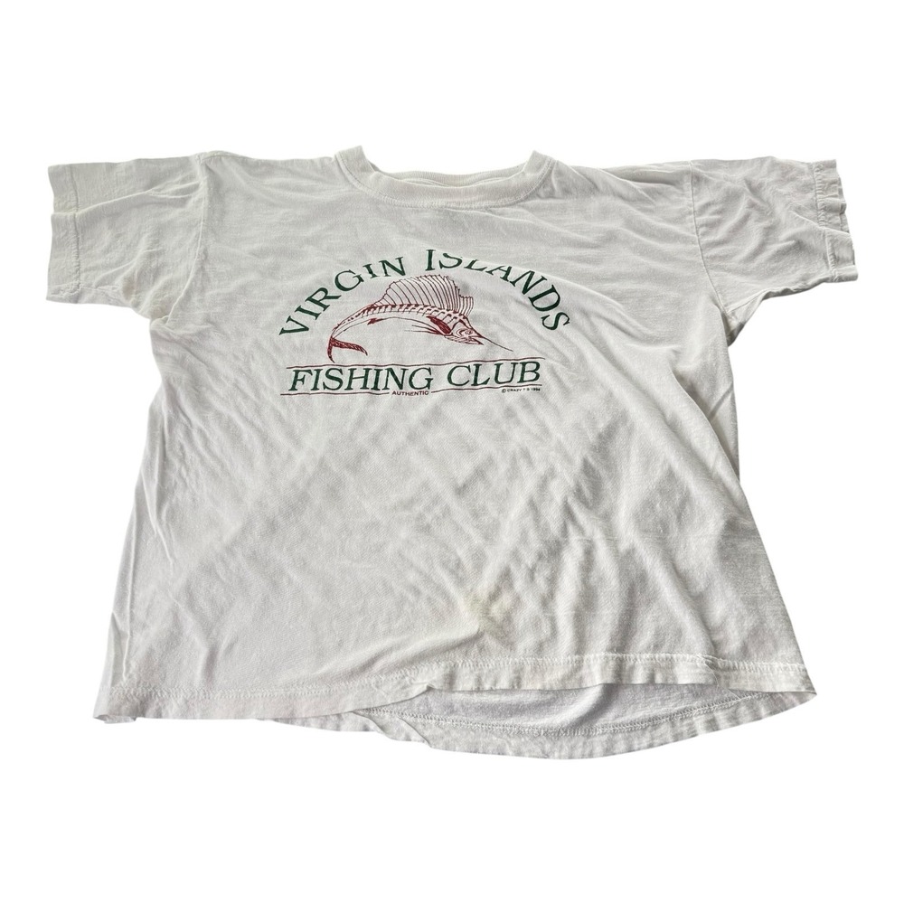 Vintage Virgin Islands Fishing Club T Shirt Sailfish Crazy T's 1994 White Tee L